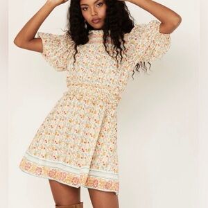 Cleobella Dallas Mini Dress Carnation Floral Print Puff Sleeve Open Back